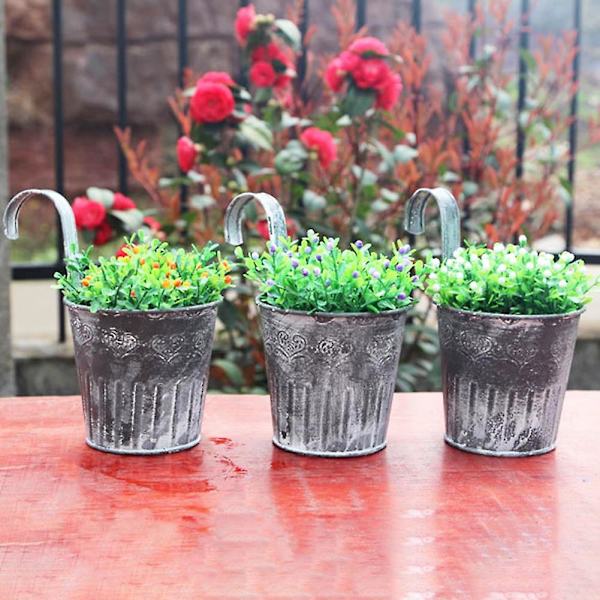 Vintage järnplåt simulerad grön växt blomkruka hink med krok heminredning