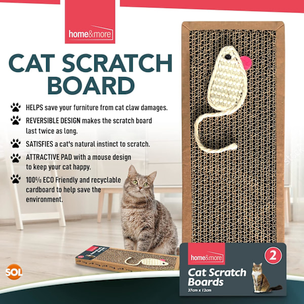 2-pack Kattklösbräda | 37 x 12cm | Vändbar Kattklösbräda i Kartong för Innekatter, Små & Stora | Kattklösmatta