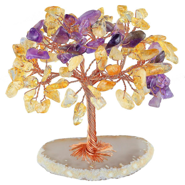Ametist Kristallträd Naturlig Reiki Healing Kristall Ädelsten Bonsai Pengaträd Feng Shui Kristallträd För Hem Gul Ametist