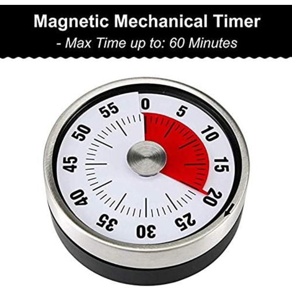 Magnetisk Mekanisk Köktimer - Nedräkningstimer 60 Minuter Visuell Tidshantering Verktyg Bakning Matlagning Ångning Grillning (Svart) för Barn, Lärare Red,black