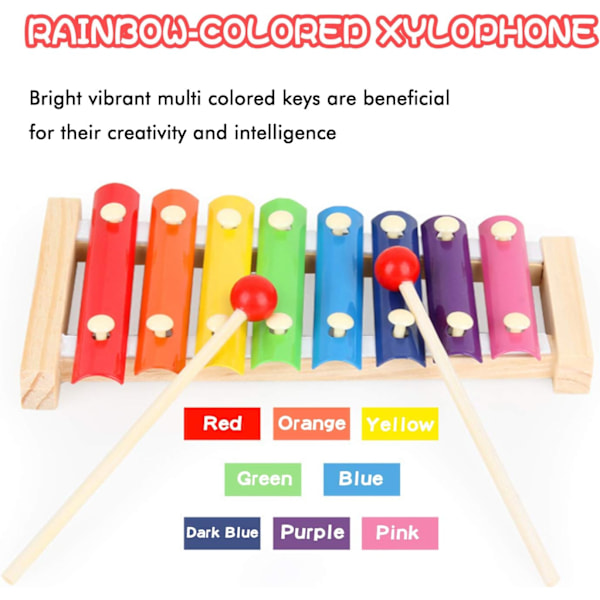 Xylofon för Barn, Träbarnsmusikinstrument Musikleksaker, Regnbågsbarns Glockenspiel Pedagogisk Barnleksak, Percussion för Blivande Musiker