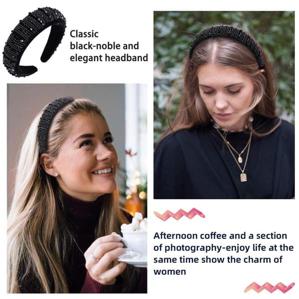 Sammetstäckt diamant-rhinestone stort diadem för kvinnor svart