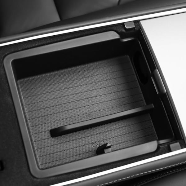Tesla Model 3 2021-2023 och Y Armrest Center Console Organizer Fack, Förvaringslåda, Kolfibermönstrad, Designad för Tesla Tillbehör - Svart Editio Armrest Center Console Organizer Armrest Center Console Organizer