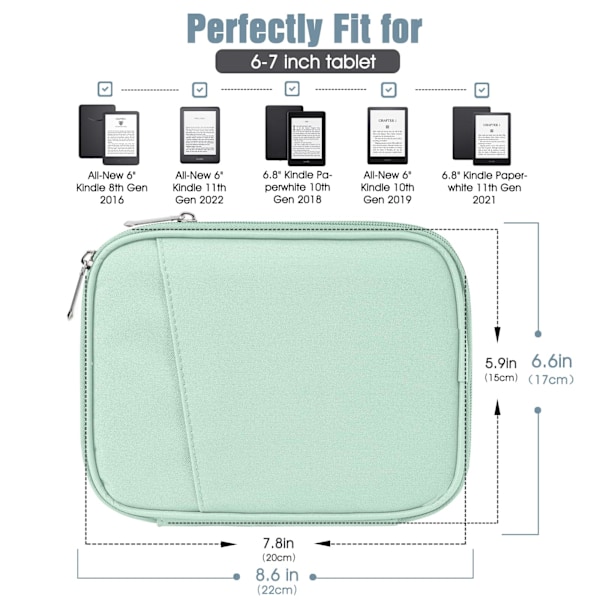 Tabletfodral för 6-7 tum, passar nya Kindle 10:e och 11:e generationen, skyddande fodral med ficka för Kindle 8:e generationen, agavegrön