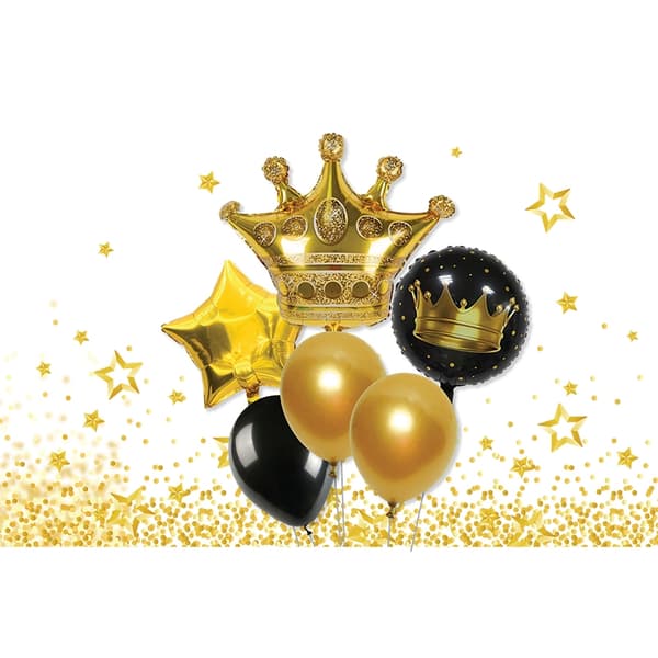 Gaggs Ballongbukett Kunglig Krona, Guld+Svart, 6-pack