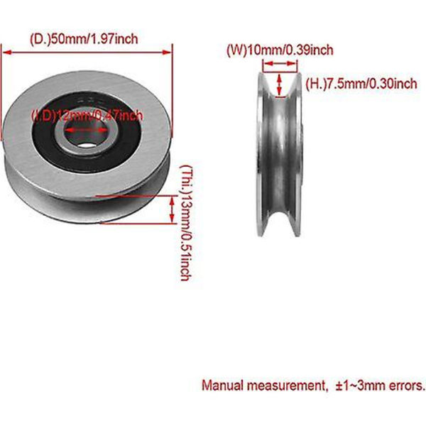 12 x 50 x 13 mm Jernleje U-formet Stålwire Rebskive til 512 kg Belastning Remskive Trækhjul Hjul Leje Hjul til Industriel Udstyr