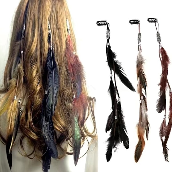 3 KPL Höyhenhiusklipsit, käsintehdyt Boho-hiustenpidennykset DIY-tarvikkeet Hippie-hiusneula päähine naisille ja tytöille