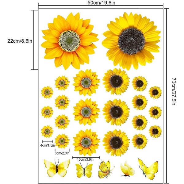 Solrosväggdekor - 27 st Solrosdekaler för väggar med 3D Fjärilsvägg
