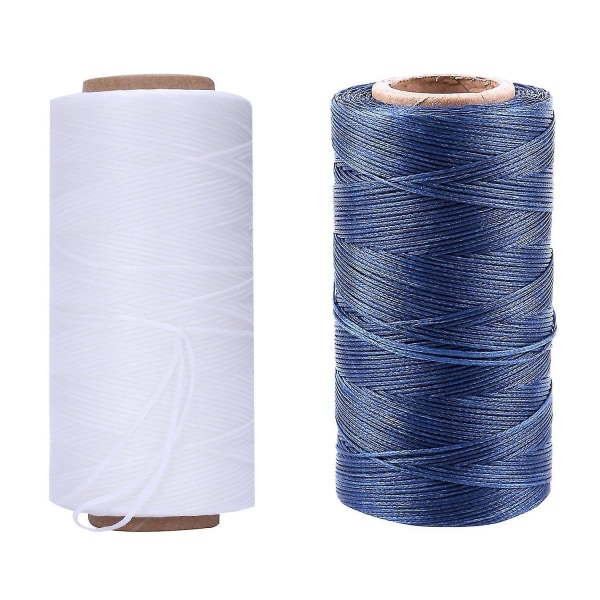 2 Roll 260m 150d 1mm Leather Sewing Waxed Wax Thread Hand Needle Cord Craft Diy New, Dark Blue &Wh