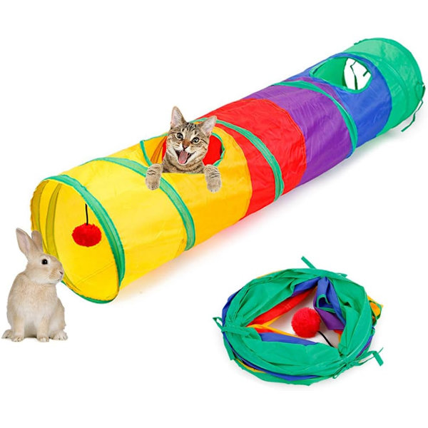 Sammenklappelig kattunnel Interaktiv regnbue tunnel til innendørs katter Foldbare leketuber med en ball leketøy for katt kattunge kanin trening