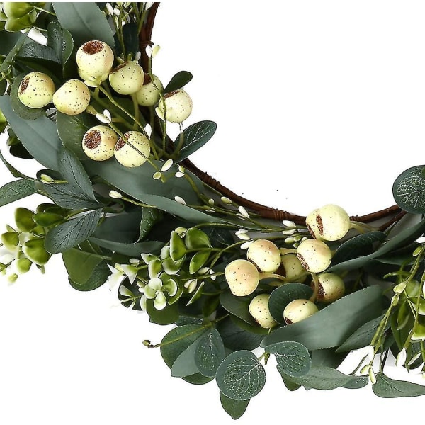 Grønn eukalyptuskrans,kunstig eukalyptusbladkrans med store bær,vår/sommer grøntkrans for inngangsdør Vegg Vindudekor-20in