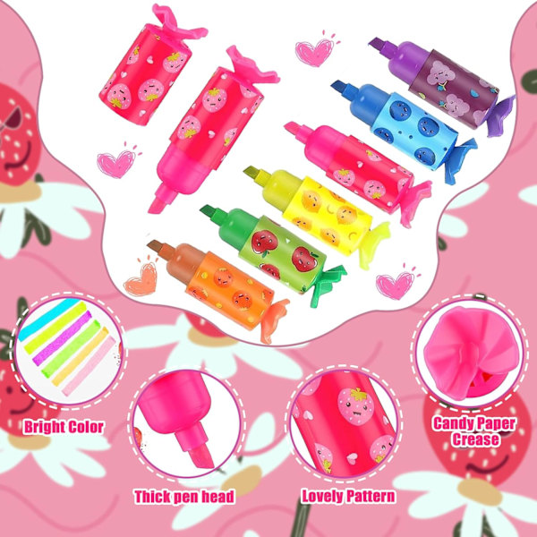 24 kappaletta Mini Candy Highlighter, Pastelli Highlighter, Söpö Highlighter Marker Hedelmäkuviot Hauska Kirjoitustarvikkeet Makeisjuhliin Syntymäpäivä Onnittelu C