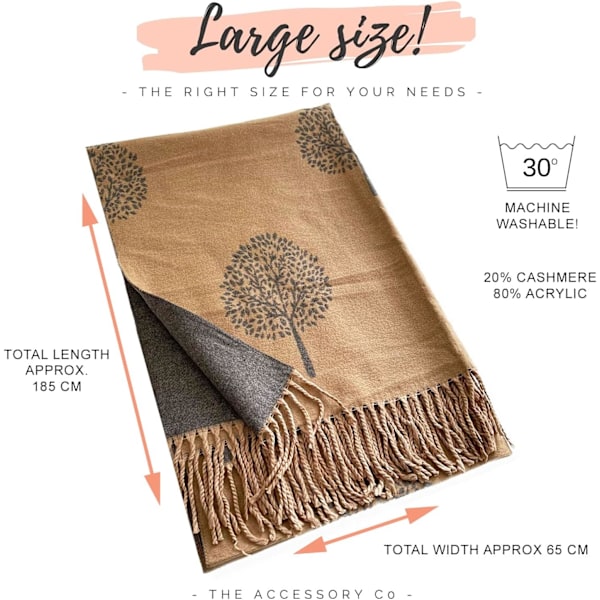 Cashmere Tree Life Blanket Scarf - Vendbar Sjal til Kvinder Pashmina Shawl, Vinter Sjal Kvinder, Stor Wrap, Varmt Sjal, Træ af Livets Print Dame Sjal