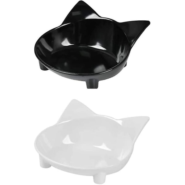 2st kattskål, hundskål, halkfri kattskål, husdjursskål med slitstark lätt att rengöra mångsidig matskål för katter (vit + svart)