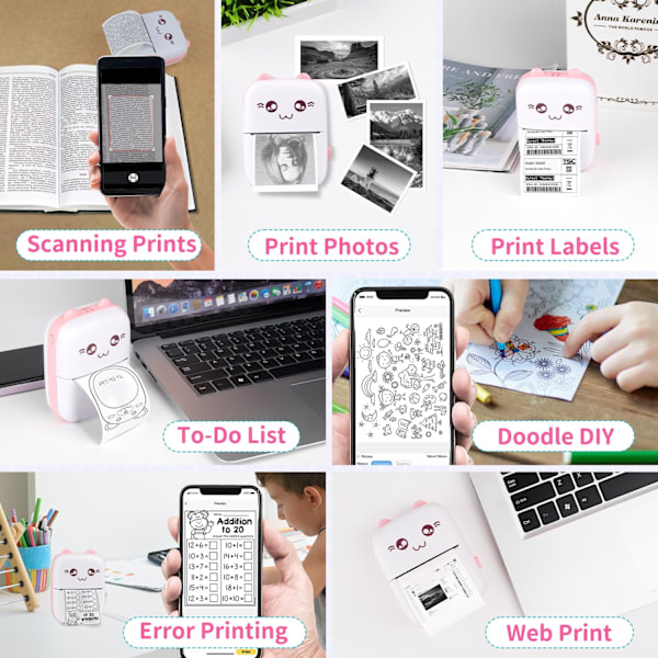 Mini Termisk Skrivare, Bluetooth Etikettskrivare, Portabel Etikettskrivare Kompatibel med Android och iOS (Rosa) pink