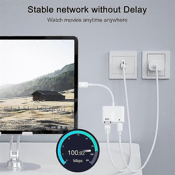 USB C til Ethernet-adapter, USB Type C til Rj45 Gigabit Ethernet Lan-adapter med Pd 60w oplader, til Air/pro