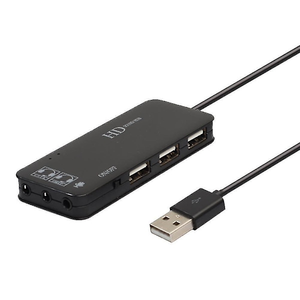 3 Portin USB 2.0 -keskitin, Ulkoinen 7.1-kanavainen Ääni- ja Mikrofonisovitin PC:lle