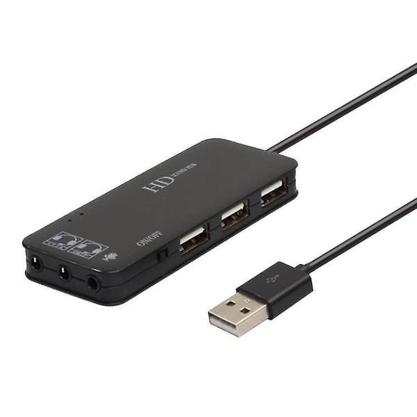 3-ports USB 2.0 Hub Ekstern 7.1ch Lyd og Mikrofonadapter for PC