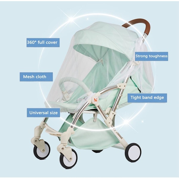Barnevognsnet, Universal Mygge Insektnet Beskyttelsescover til Klapvogn barnevogn lift seng klapvogn vugge kurv jogger Rejseseng White 1 Count (Pack of 1)