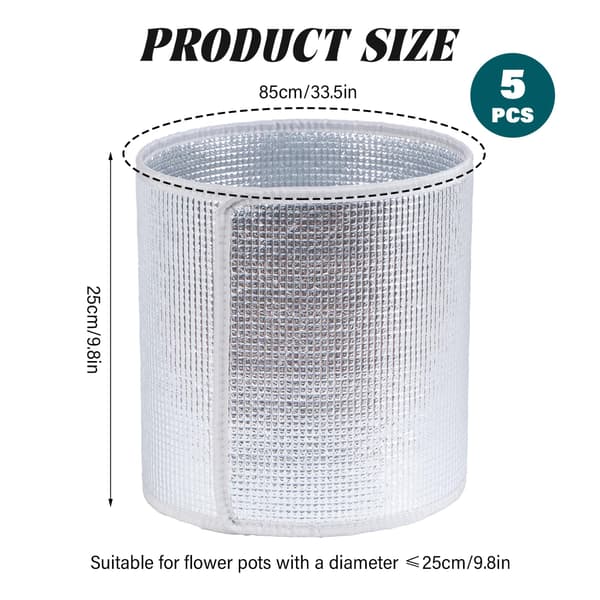 Set med 5 isolerande växtskydd i aluminium, perfekta för vintern.