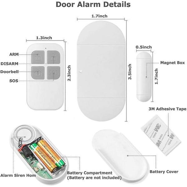Dør- og vinduesalarm, alarm med 130db sirene, 2 fjernbetjeninger, nem at installere, trådløs hjemmealarm