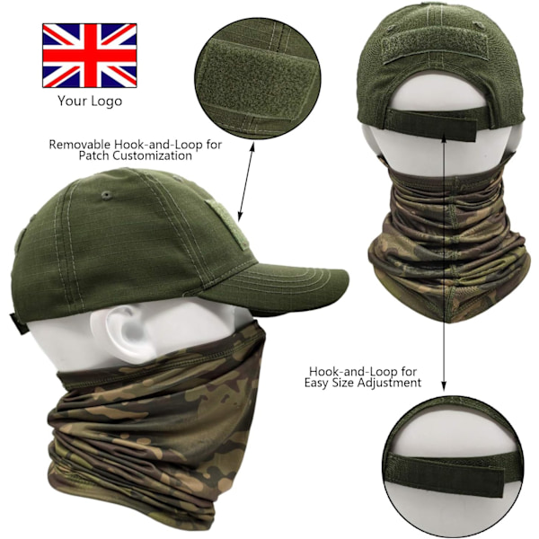 Camo-hatut miehille ja viilentävä kaulahuivit baseball-lippikset kasvomaski armeijan taktinen sotilashattu kaulaputki snoodit juoksuun metsästykseen leirintään Camo Army Green One Size