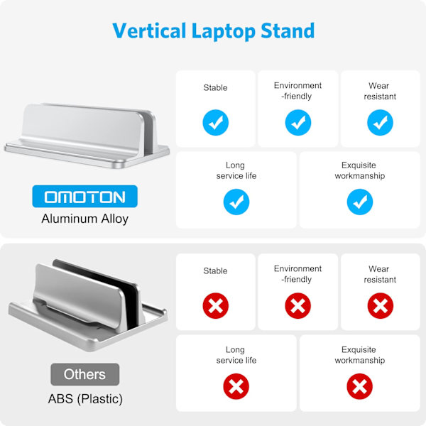 Vertikal Laptop Stativ Justerbar, Aluminium MacBook Stativ Silver