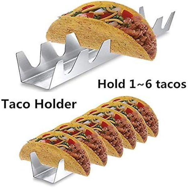 Taco-holder, rustfritt stål taco-holder stativ brett for ovn myke eller harde taco kjøtt eller tortilla stativ, taco lastebil brett stil stativ, holder opptil 6 taco E