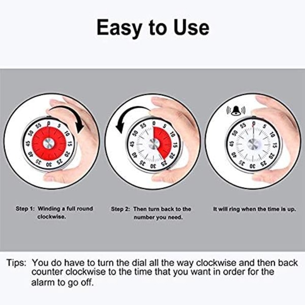 Magnetisk Mekanisk Köktimer - Nedräkningstimer 60 Minuter Visuell Tidshantering Verktyg Bakning Matlagning Ångning Grillning (Svart) för Barn, Lärare Red,black