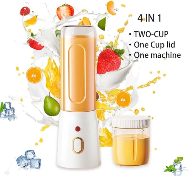 15 Oz bærbar blender valgfritt med dobbel kopp, USB oppladbar med 10-blads student hjem multifunksjonell juicer komplementær matkopp