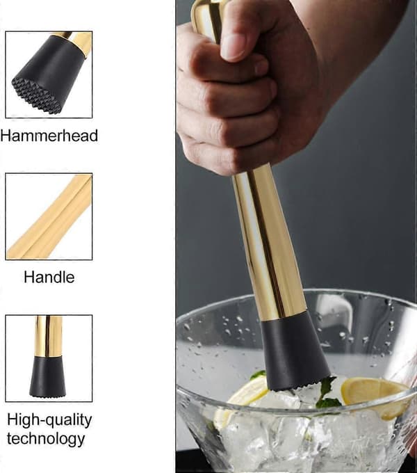 Cocktail Muddler Shaker Kit med Metal Isknuser, Blandeværktøj i Rustfrit Stål til Hjemmebartending