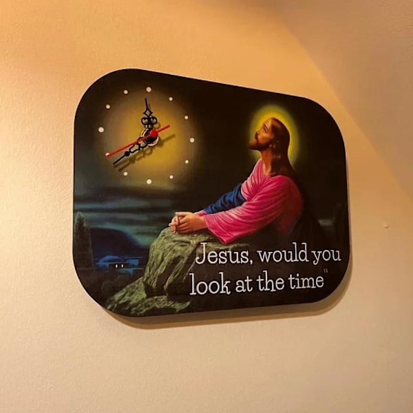Rolig Väggklocka Jesus, Titta på Tiden Rolig Present, Jesus Väggklocka Religiös Träklocka, Bästa Moderna Skulpturer Heminredning