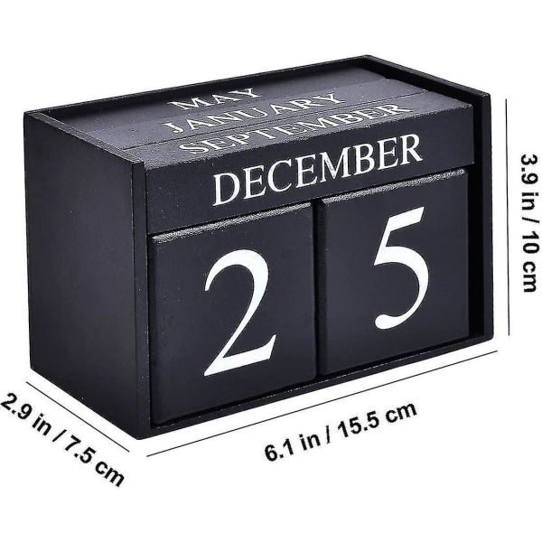 Trä skrivbord block kalender - Perpetual block månad datum display hem kontor dekoration, svart