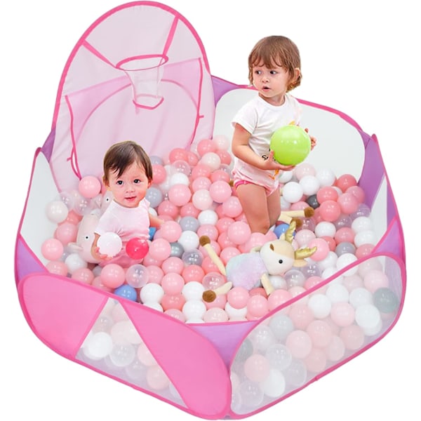 Barnbollhav Stor Pop Up Barnbollhav Tält för Småbarn Lekhus Baby Kryp Spjälsäng med Basketkorg och Dragkedja Förvaringsväska, 4 fot/ Pink