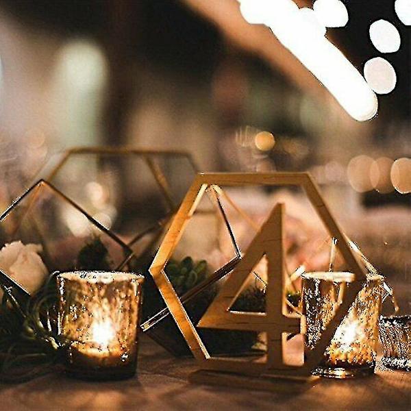 1-20 Træ Bryllup Bordnumre Hexagon Form Med Holder Base Catering Dcor