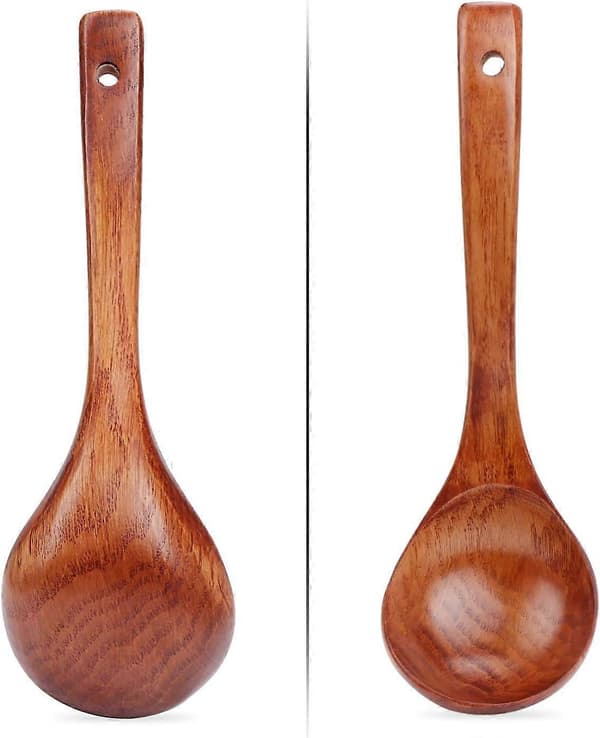 Träsked för soppa, naturlig träsked, grötssked, 24 cm lång