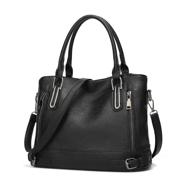 Dame Læder Håndtaske Designer Håndtaske Vintage Tote Taske Skuldertaske Fashion Skuldertaske Til Kvinder - Sort