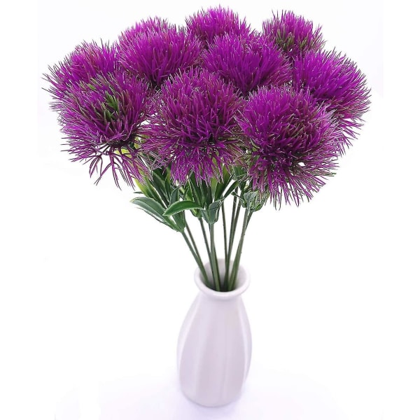 10 stk Løvetann Kunstige blomster Planter Bukett Plastblomst til hjemmedekorasjon / bryllupsdekor (pruple)