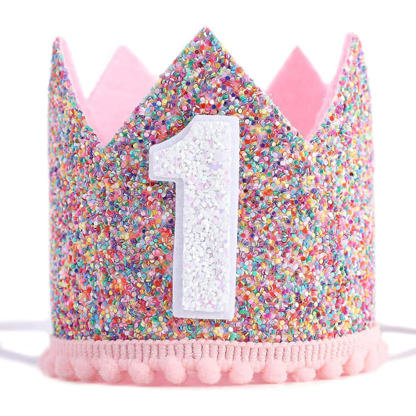 Sateenkaarikruunu 1. syntymäpäiväjuhliin - Glitter syntymäpäiväkruunu, syntymäpäivähatut lapsille, vauvan syntymäpäivävalokuvarekvisiitta, kruunu