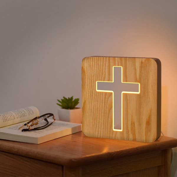 Jesus Kors Trelampe Nyhet Nattlys 3D Illusjonslampe