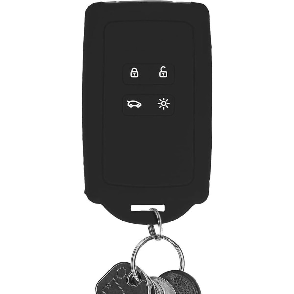 Svart bilnøkkeltilbehør kompatibelt med Renault Smart Key 4-knapp - mykt silikonskall med nøkkelbrikkehode