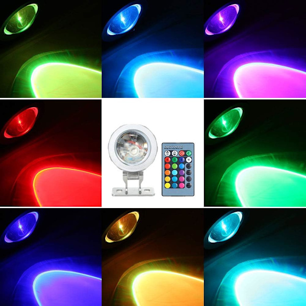 10W RGB LED Undervandslys Dykkerlampe med Fjernbetjening 16 Farver 4 Lyseffekter IP65 Vandafvisende Design til Pool Akvarium Springvand Hall Uk Plug Silver