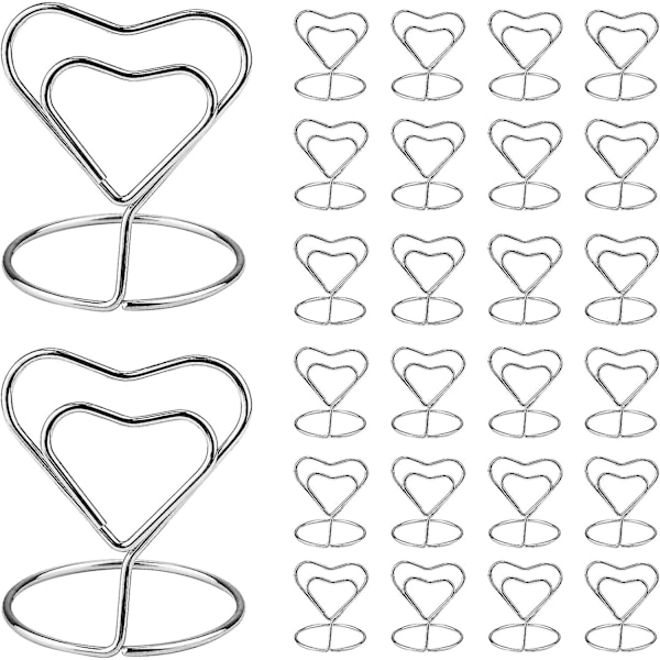 26 Hjerteformede Placortholdere - , Bord Billedeholder Til Menu Memo Holder, Bryllup, Fest, Fødselsdag (sølv)