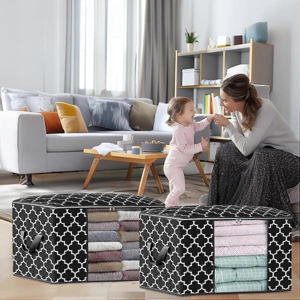 2 stk 102L stor oppbevaringspose, ekstra stor flyttepose med glidelåser for flytting, solid plassbesparende pose under seng oppbevaringspose
