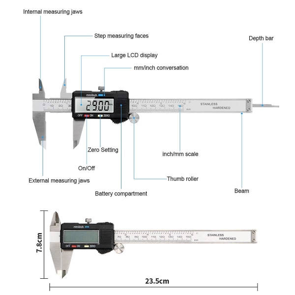 Caliper, Digital Caliper 150mm Stainless Steel Large Lcd Display Adjustable Accuracy 0.01mm, Mm/inch Conversion, Splash Proof, Home Industry Measureme