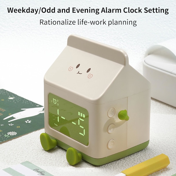 Drömsk Mjölkförpackningsformad Väckarklocka: Unik design, mångsidiga funktioner, vakna upp till söta stunder i livet! green