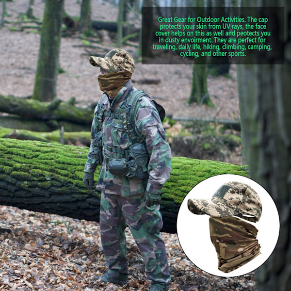Camo-kepsar för män med svalkande halsbuff, baseballkepsar, ansiktshalsduk, mask, armétaktisk militärhatt, halsrör, snoods för löpning, jakt, camping CamoAllTerrain One Size