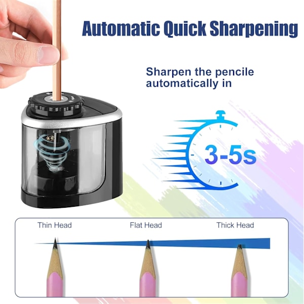Sähköinen kynän teroitin, automaattinen kynän teroitin säiliöllä kotiin, toimistoon ja kouluun, paristoilla toimiva Electric Pencil Sharpener