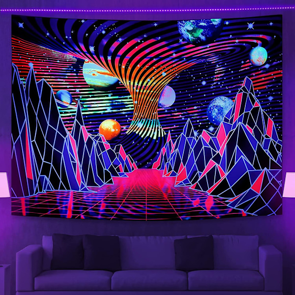 Trippy vuoristo- ja planeettaseinävaate, psykedeelinen neonseinävaate, ripusta huoneeseen