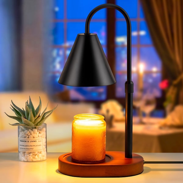 Stearinlysvarmerlampe med timer - Elektrisk smeltelyslampe, dimbar lysvarmer for voks, flammefrie krukke-lys, brenner, lampeskjerm, justerbar høyde Black
